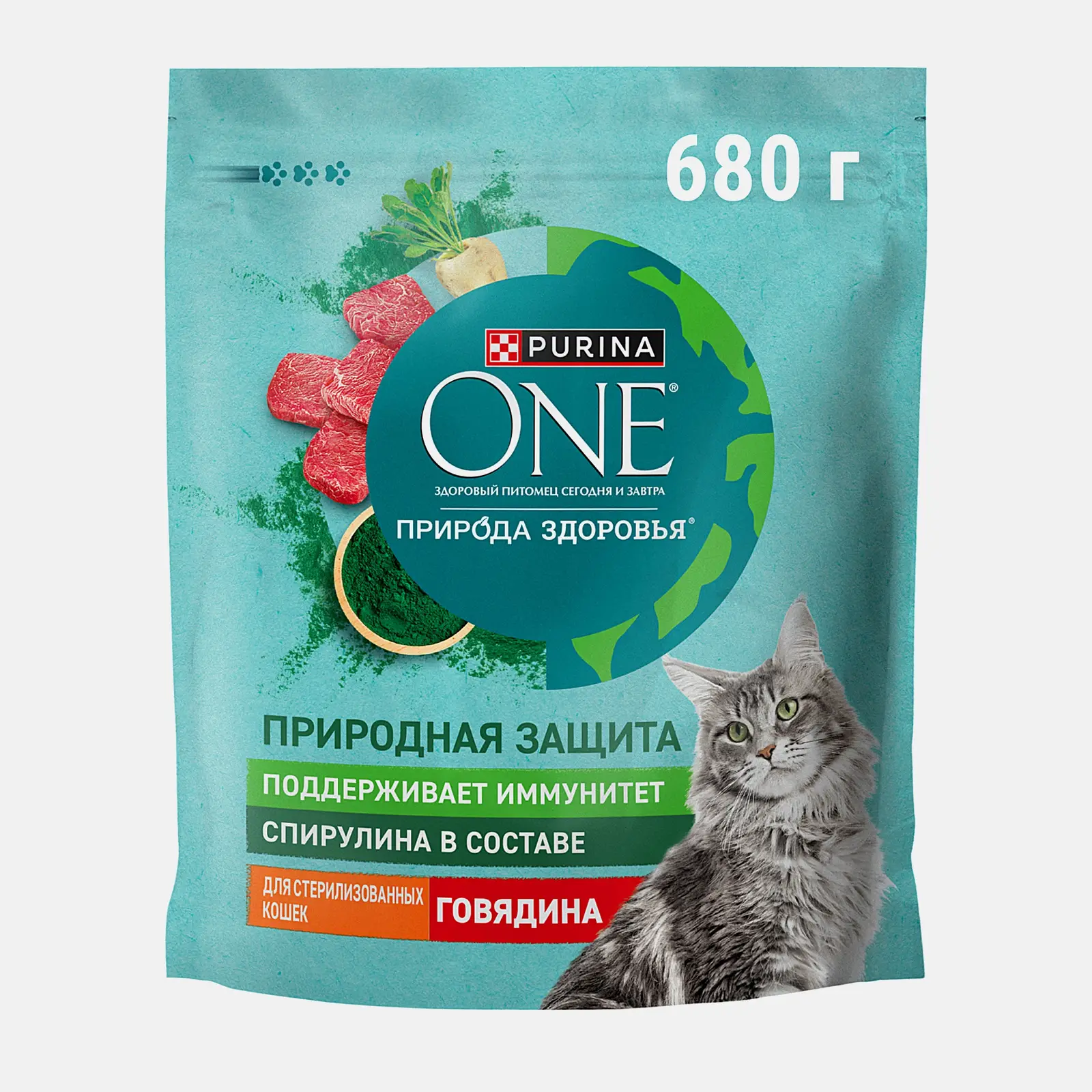 Сухой корм для стерилизованных кошек с говядиной и спирулиной Purina ONE 680г Сухой корм для стерилизованных кошек с говядиной и спирулиной Purina ONE 680г