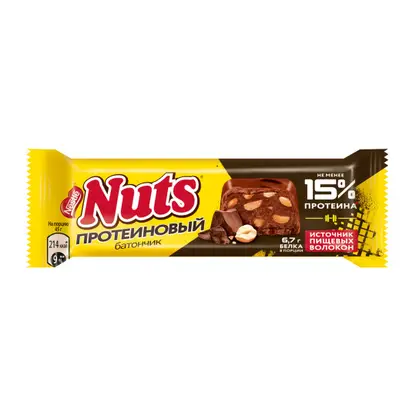 Изображение товара Протеиновый батончик фундук-арахис Nuts 45г Изображение товара Протеиновый батончик фундук-арахис Nuts 45г