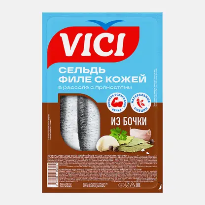 Сельдь Vici Из Бочки филе на коже с пряностями 250г