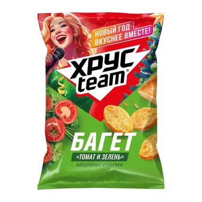 Изображение товара Сухарики Хрусteam Багет Томат и зелень 60 г воздушные снеки для перекуса
