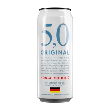 Пиво 5.0 Original Non-alcoholic светлое пастеризованное безалкогольное 0.5% 500мл