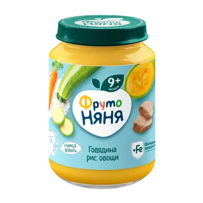 Изображение товара Пюре детское со вкусом Говядина-рис-овощи с 9 месяцев Фрутоняня 190г