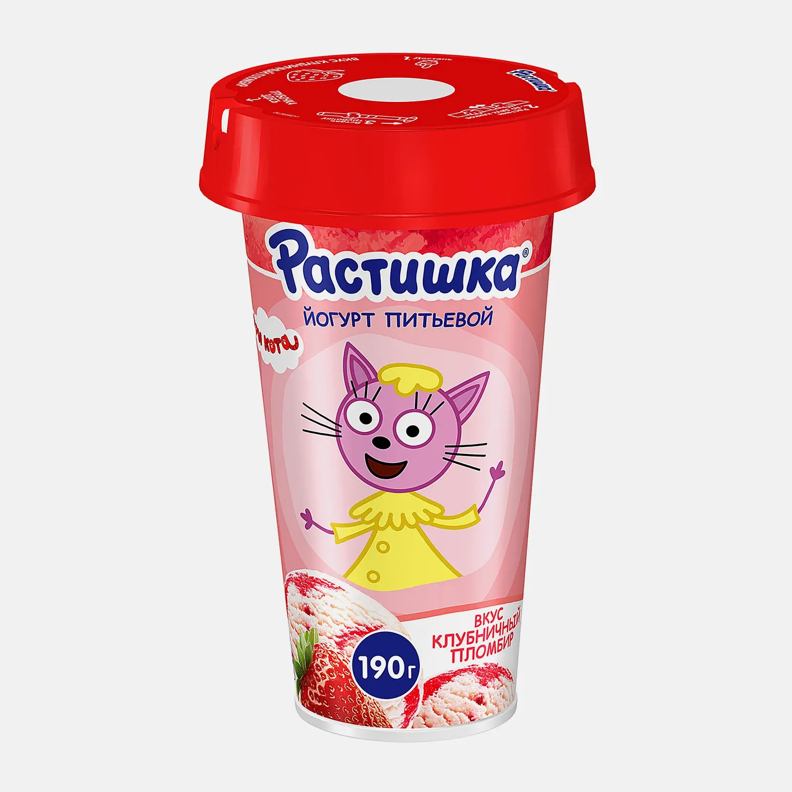 Изображение товара Питьевой йогурт Растишка с клубничным пломбиром 2.8% 190г