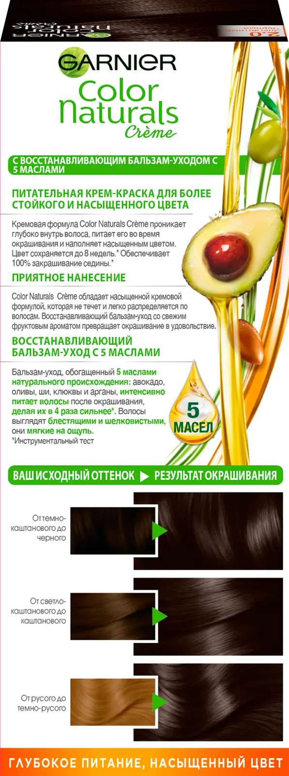 Крем-краска для волос Garnier Color Naturals стойкая питательная оттенок 2.0 Элегантный черный