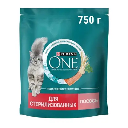 Изображение товара Сухой корм Purina One для стерилизованных кошек и кастрированных котов с высоким содержанием лосося и пшеницей 750г