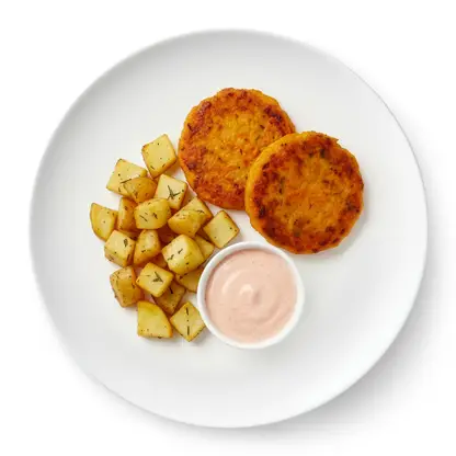 Изображение товара Биточки морковные с запеченным картофелем и постным соусом М Кухня 250г