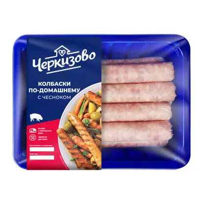 Изображение товара Колбаски свиные Черкизово По-домашнему с чесноком 450г