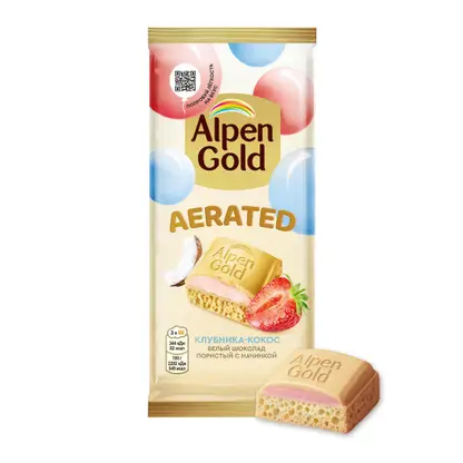 Изображение товара Шоколад Alpen Gold Aerated белый пористый с начинкой клубника кокос 75г