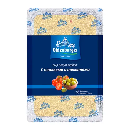 Изображение товара Сыр Oldenburger с оливками и томатом нарезка 45% 125г