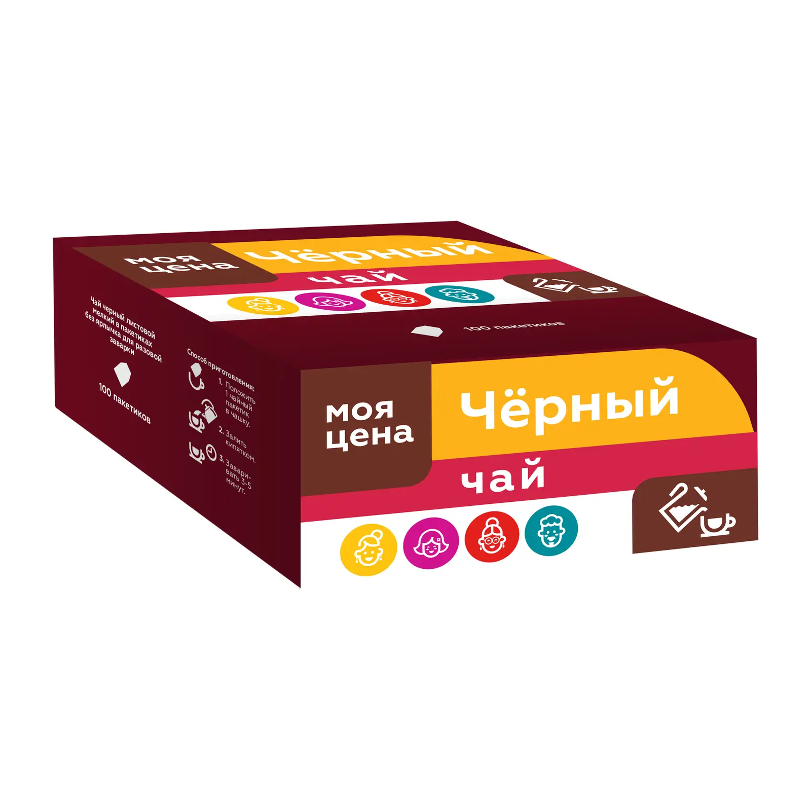 Изображение товара Чай черный Моя цена 100пак 150г - бодрящий напиток с классическим ароматом