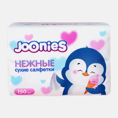 Бумажные салфетки для детей белые Joonies 150шт