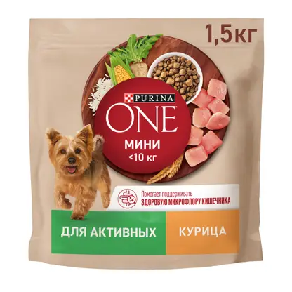 Изображение товара Сухой корм для собак Purina ONE Mini при активном образе жизни с курицей и рисом 1.5кг
