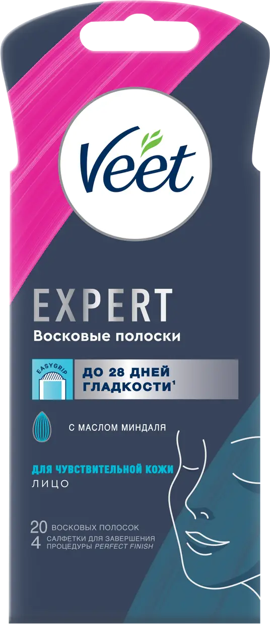 Восковые полоски для депиляции Veet Expert для чувствительной кожи лица 20шт