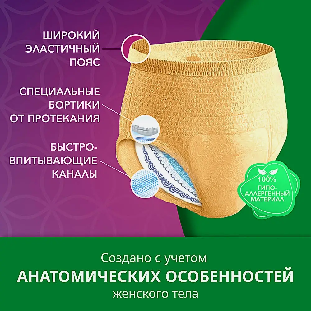 Впитывающее нижнее белье женское L/XL (50-56) Depend 9шт в ассортименте