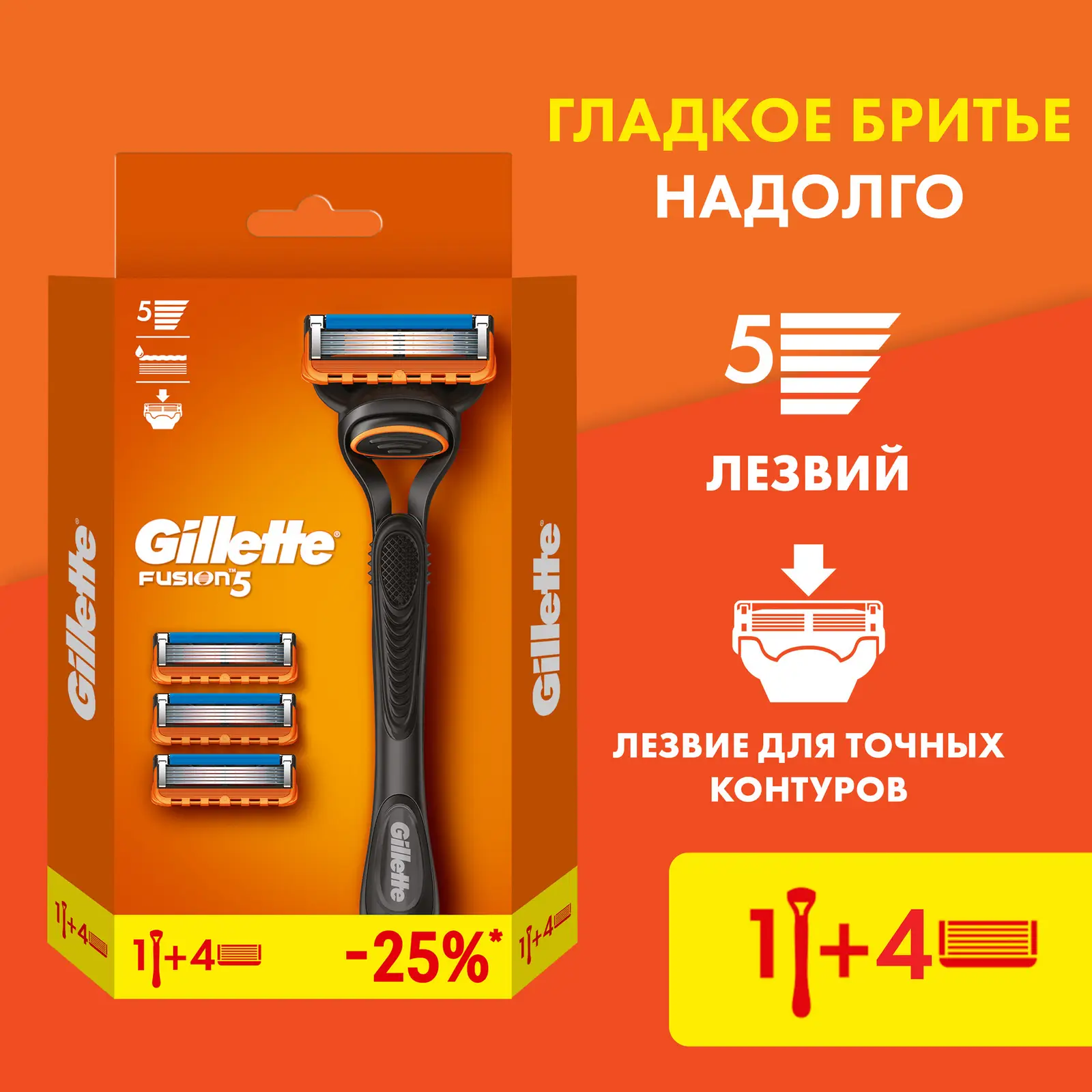 Бритва Gillette Fusion 5 с 4 сменными кассетами