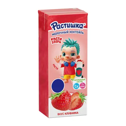 Изображение товара Молочный коктейль Растишка детский со вкусом клубники 2% 210мл