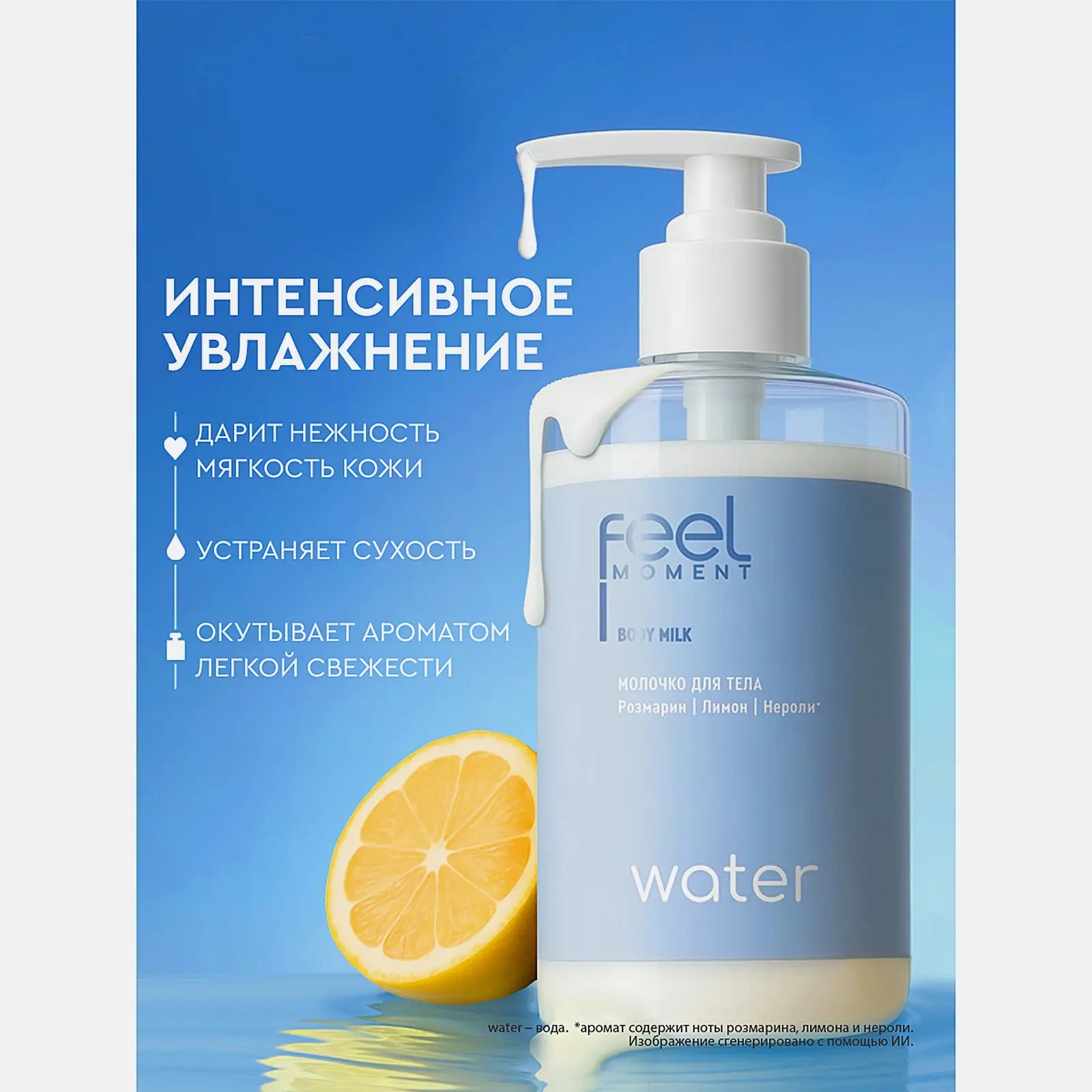 Парфюмированное молочко для тела розмарин лимон нероли Feel Moment 400мл