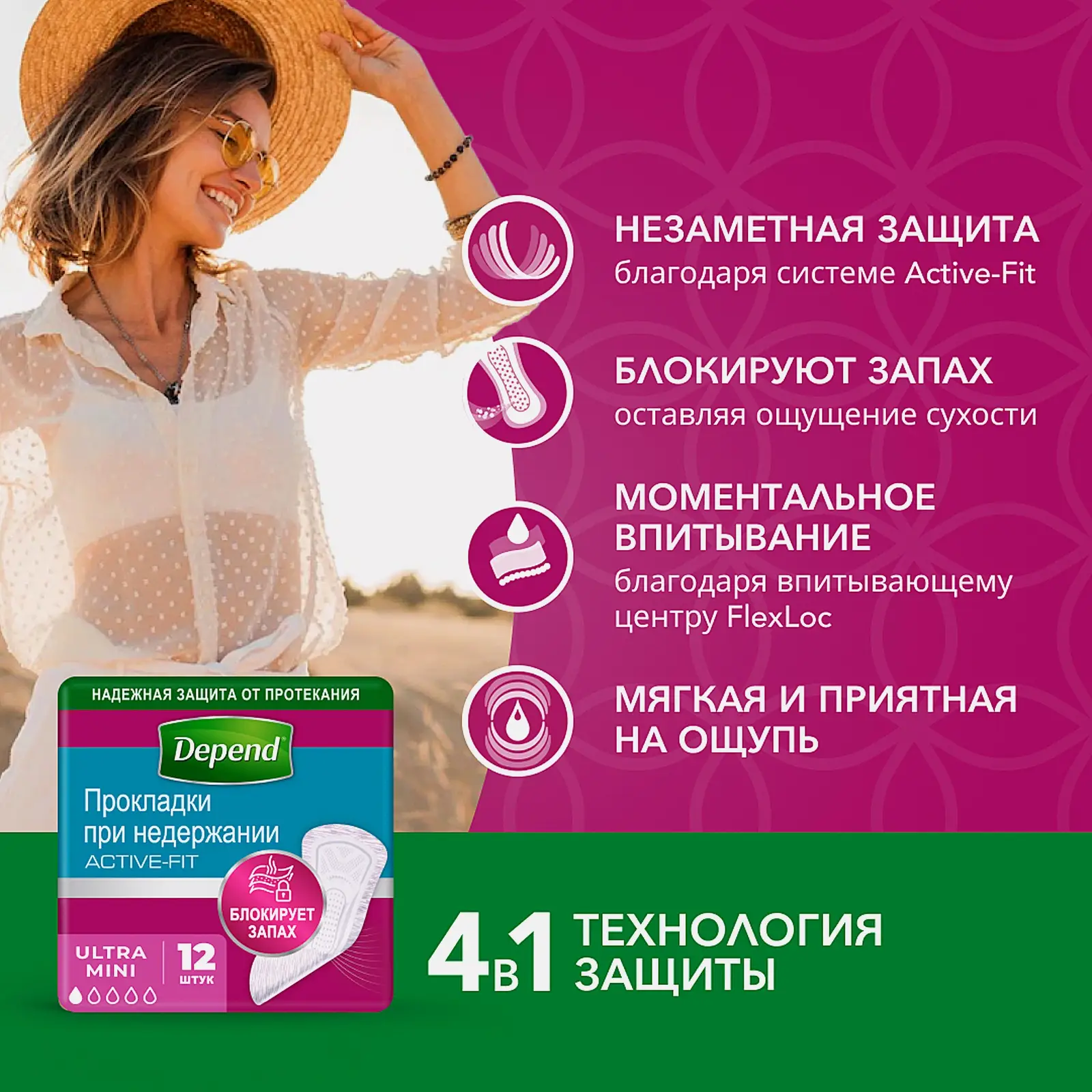 Урологические прокладки Depend Ultra Mini 12шт