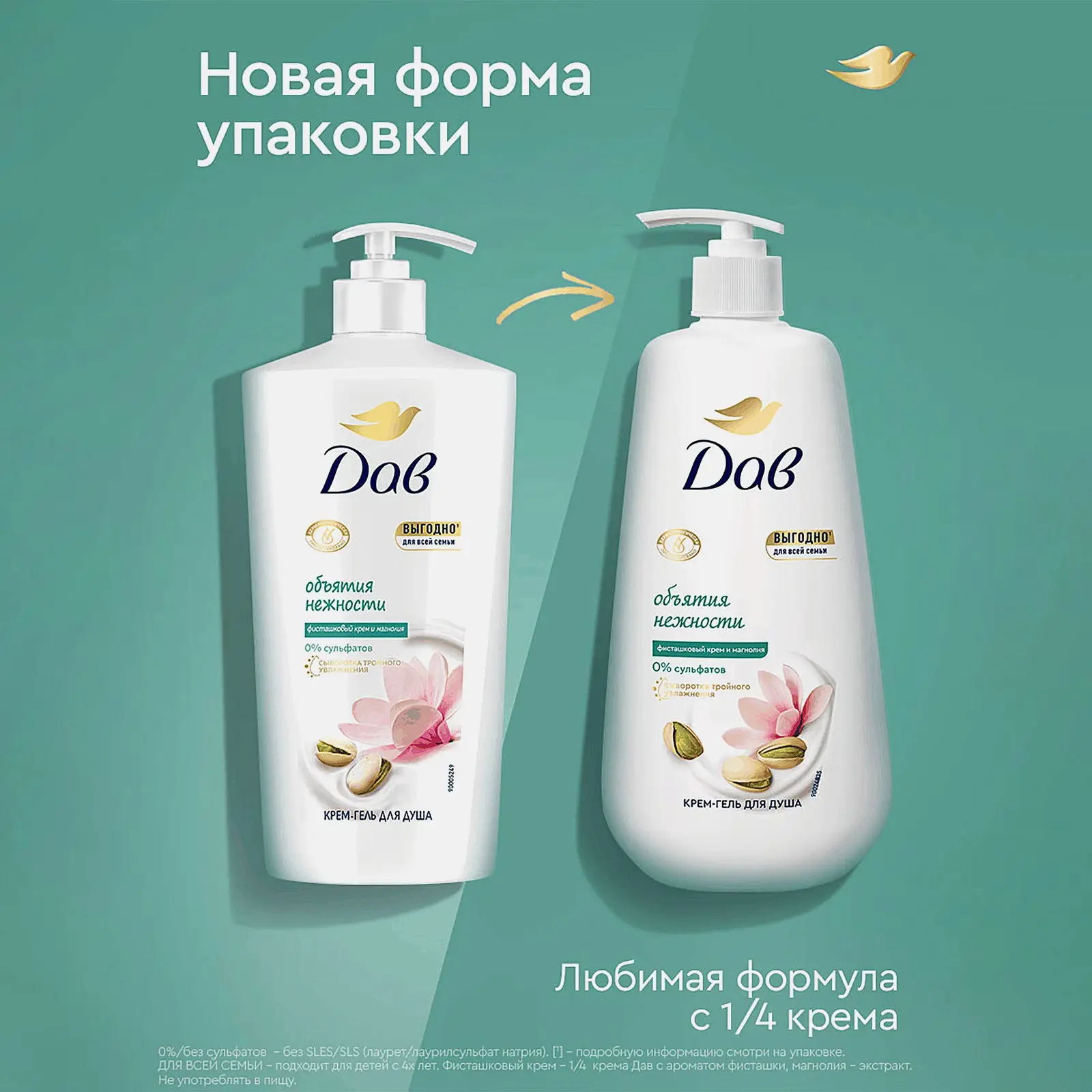 Крем-гель для душа Дав Для всей семьи Фисташковый крем и магнолия 610мл