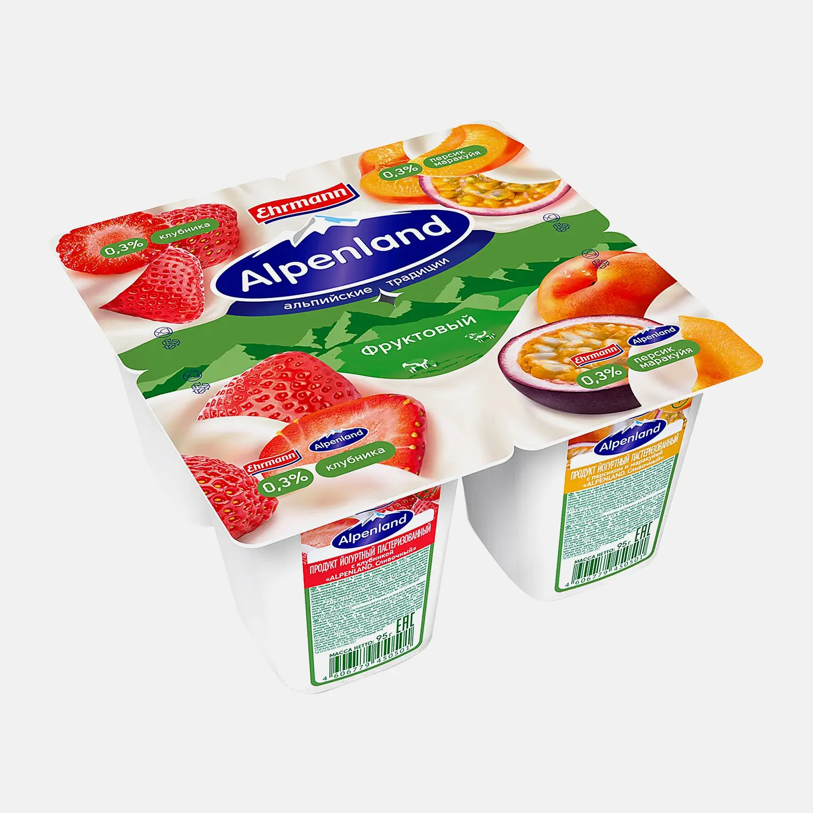 Изображение товара Йогурт Alpenland Клубника персик маракуйя 0.3% 95г