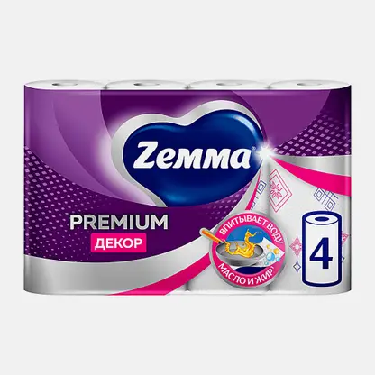 Бумажные полотенца Премиум декор Zemma 4 рулона 2 слоя