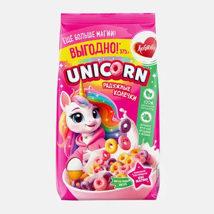 Готовый завтрак Unicorn Радужные колечки с фруктовым вкусом 375г