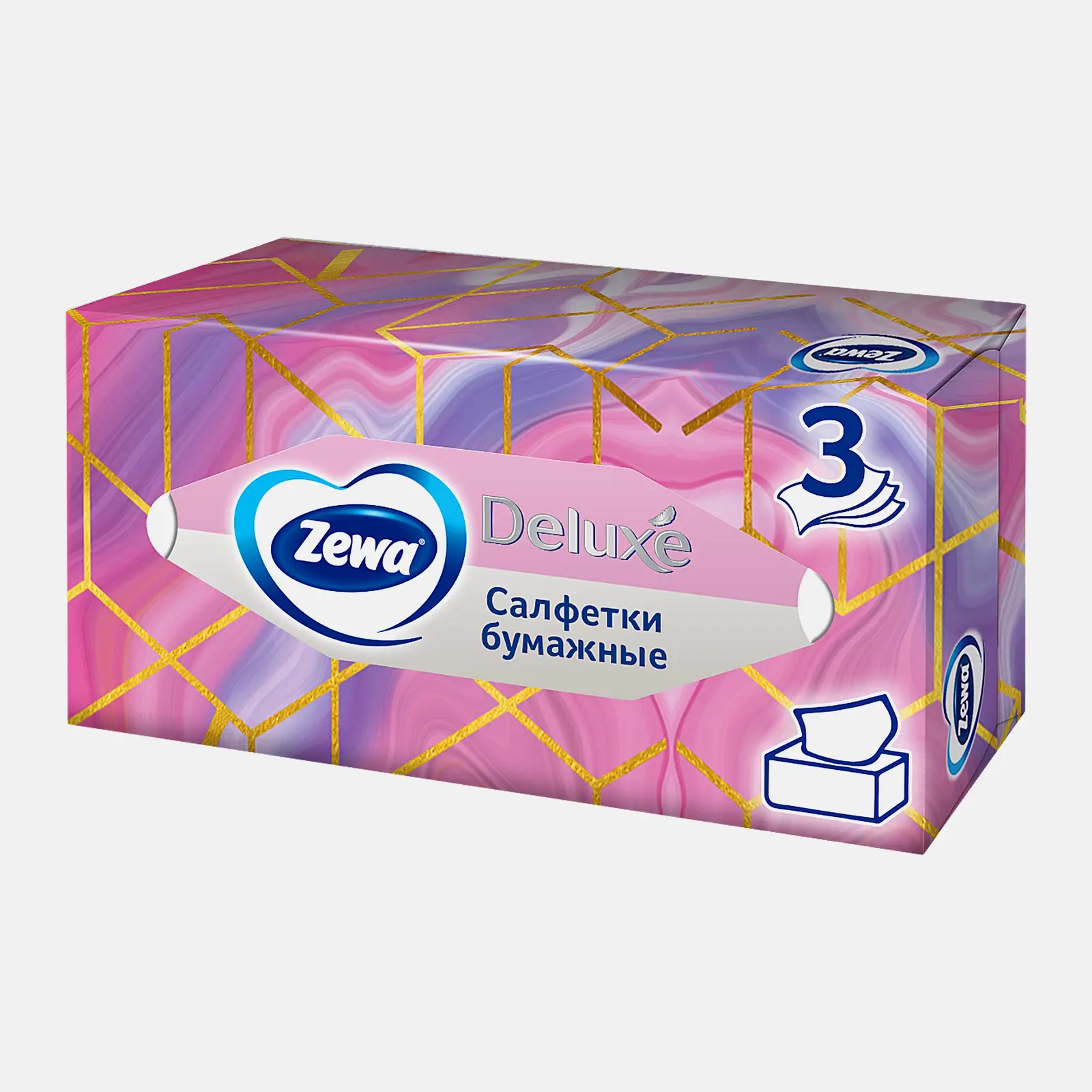 Салфетки бумажные Zewa Deluxe Design 3 слоя 90шт в ассортименте