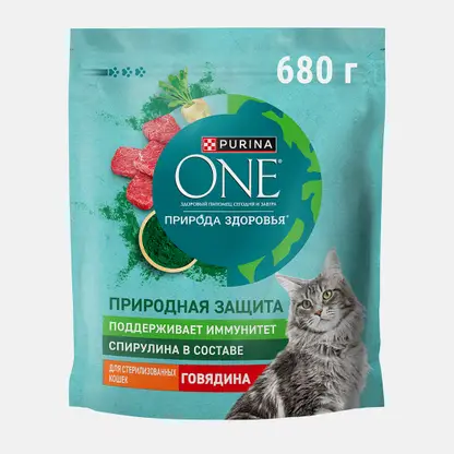 Сухой корм для стерилизованных кошек с говядиной и спирулиной Purina ONE 680г