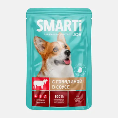 Влажный корм для собак с говядиной в соусе Smarti Joy 75г