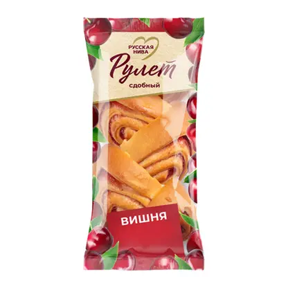 Изображение товара Рулет сдобный Вишня Русская Нива 140г - вкусное изделие с натуральной начинкой