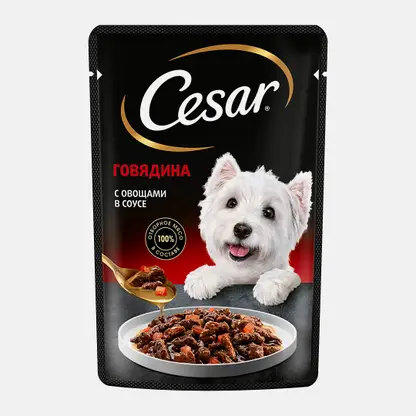 Влажный корм для собак с говядиной и овощами в соусе Cesar 85г