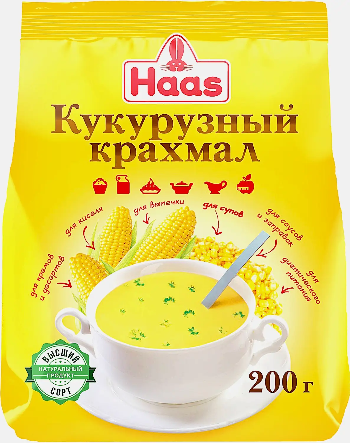 Изображение товара Крахмал Haas Кукурузный для выпечки 200г - Загуститель для соусов и выпечки