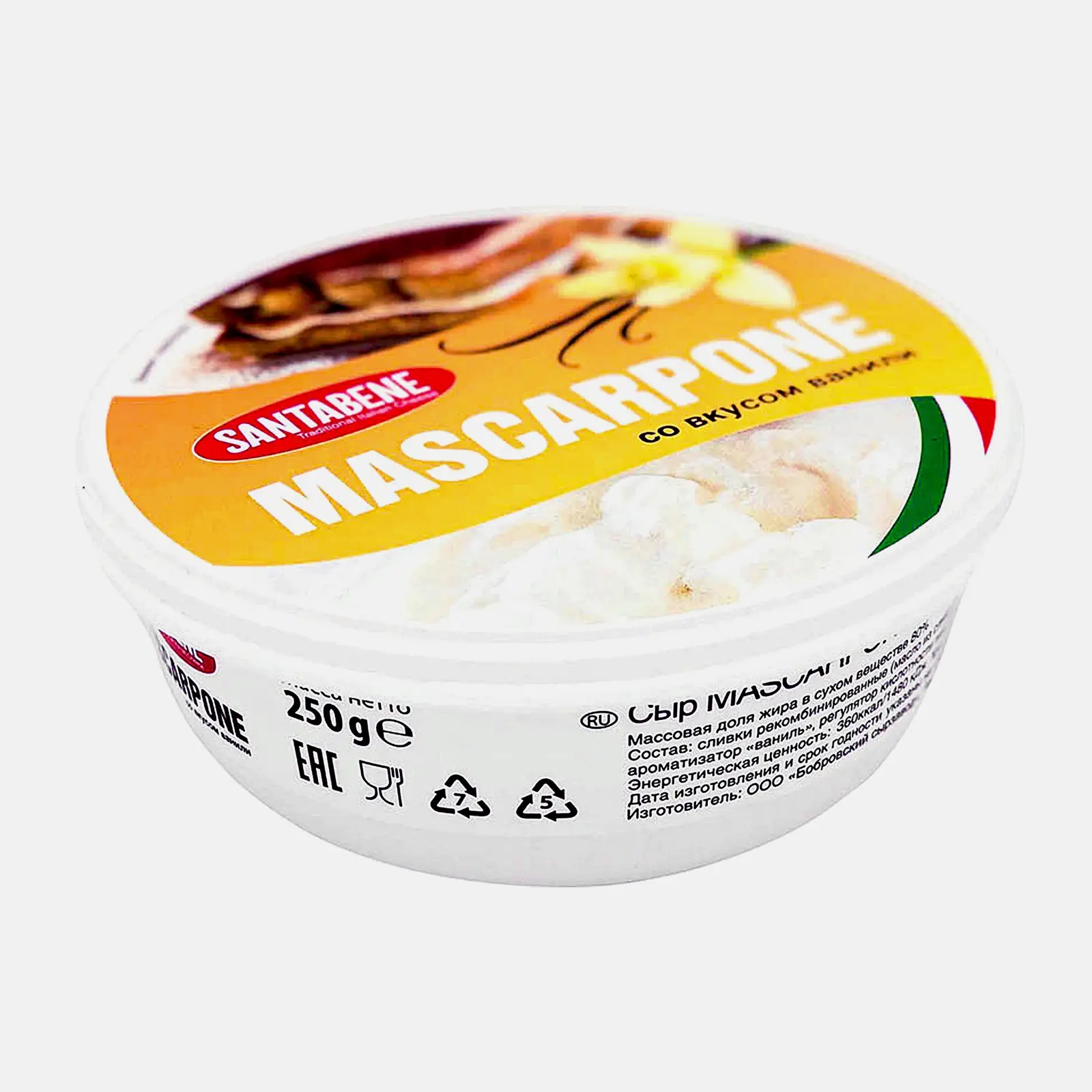 Сыр Santabene маскарпоне со вкусом ванили 80% 250г Сыр Santabene маскарпоне со вкусом ванили 80% 250г