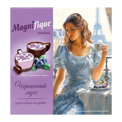 Изображение товара Конфеты Magnifique Moments Черничный мусс 104г насыщенный шоколад и черника