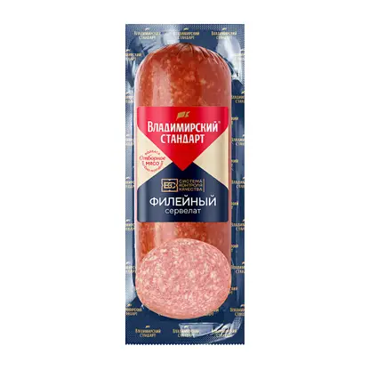 Изображение товара Колбаса Владимирский стандарт Сервелат Филейный варено-копченая 270г