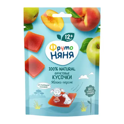 Изображение товара Фруктовые кусочки из яблока и персика Фрутоняня 53г Изображение товара Фруктовые кусочки из яблока и персика Фрутоняня 53г