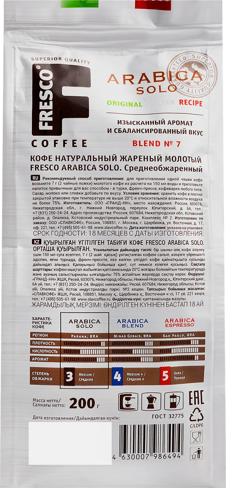 Кофе молотый Fresco Arabica 200г