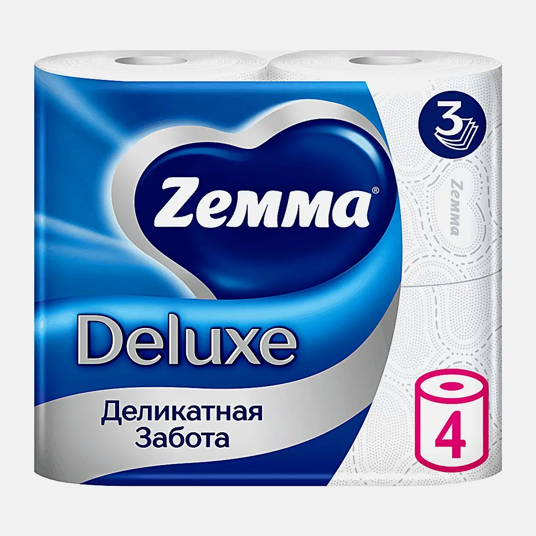 Туалетная бумага белая Deluxe Zemma 4 рулона 3 слоя Туалетная бумага белая Deluxe Zemma 4 рулона 3 слоя
