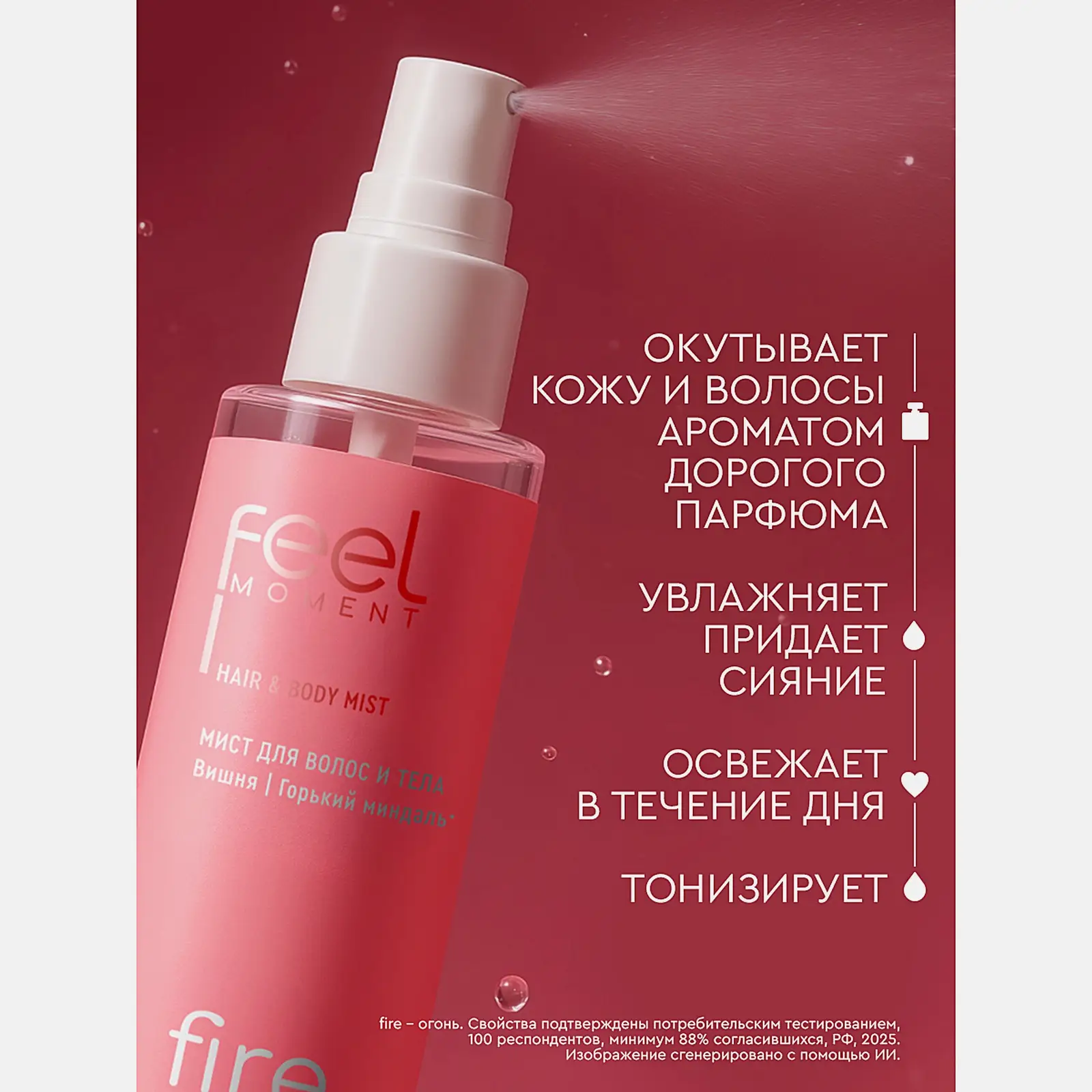Спрей-мист для тела и волос с ароматом вишни и миндаля Feel Moment 100мл