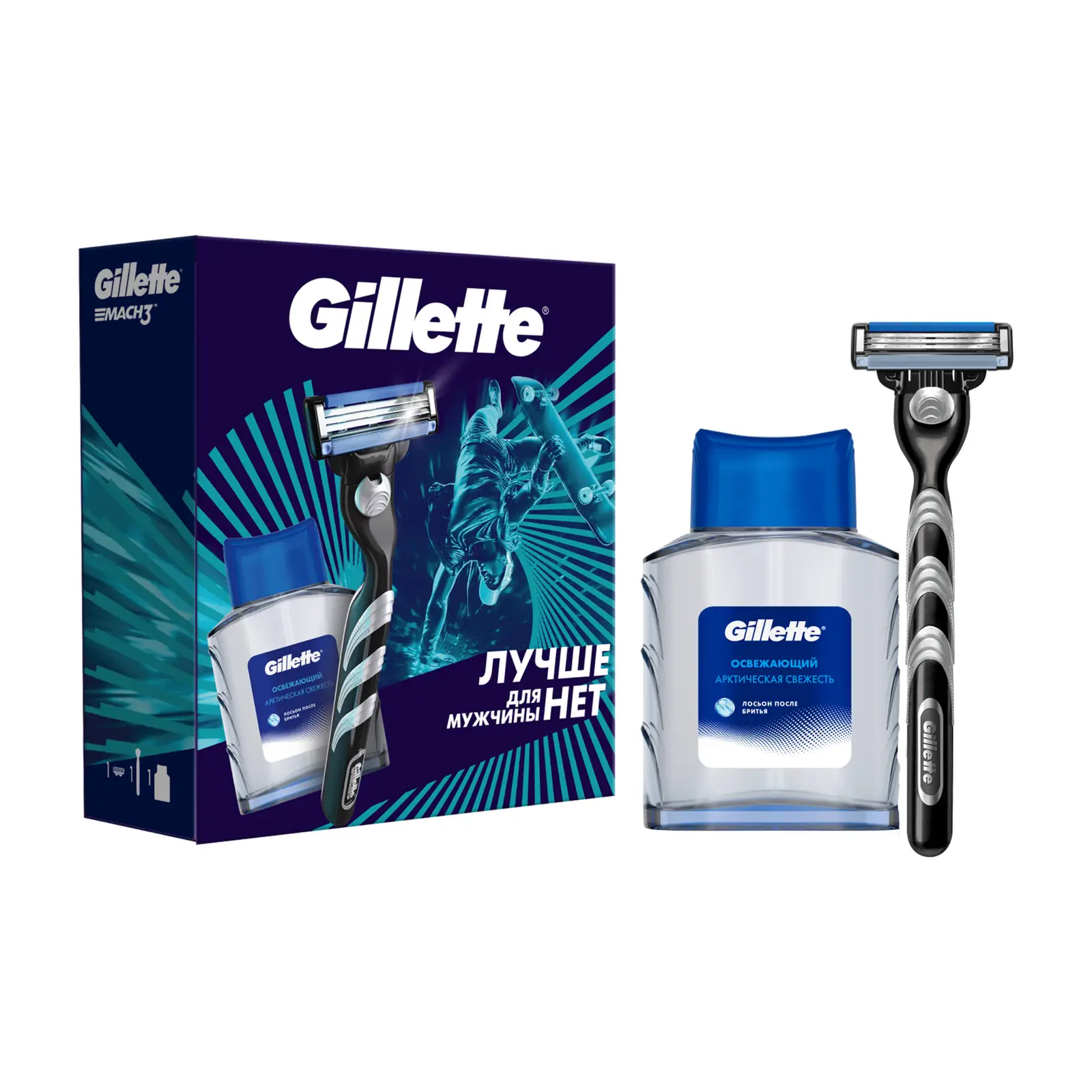 Подарочный набор Gillette Mach3 Станок+Лосьон после бритья 50мл+1 кассета