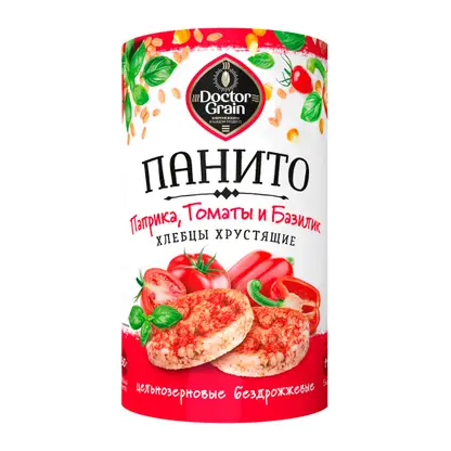 Изображение товара Хлебцы хрустящие Панито с паприкой томатом и базиликом Доктор Граин 80г