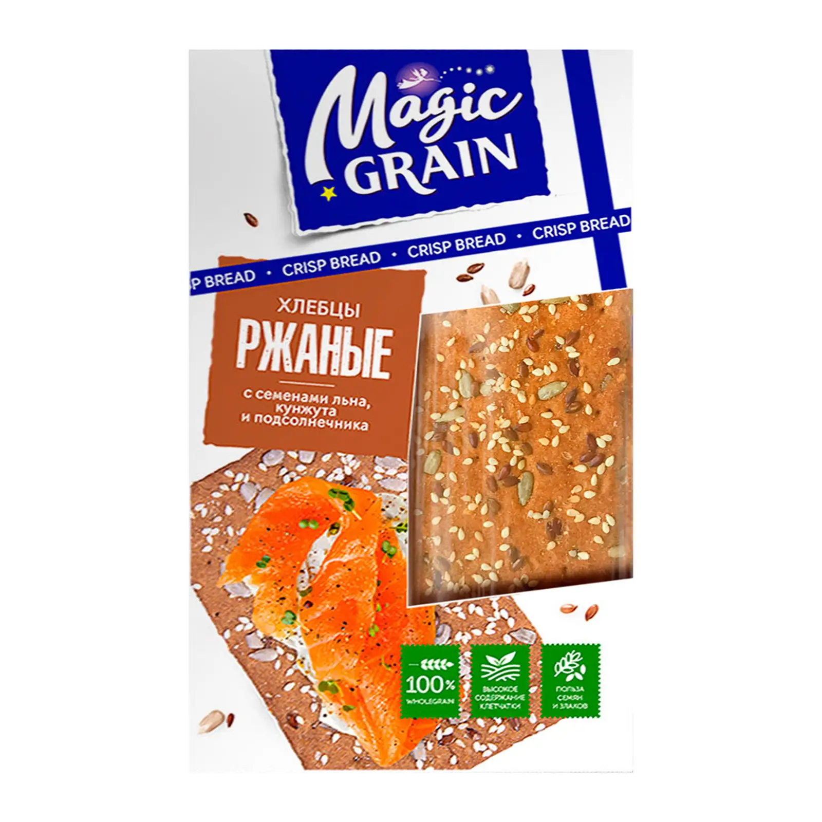 Изображение товара Хлебцы ржаные с семенами льна подсолнечника и кунжута Magic Grain 160г