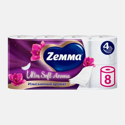 Туалетная бумага 4 слоя 8 рулонов Aroma Ultra Soft Zemma