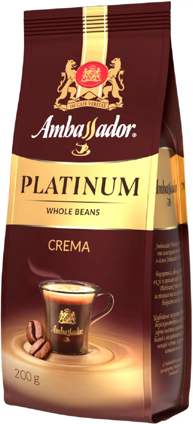 Кофе в зёрнах Ambassador Platinum Crema 200г — в каталоге на сайте сети  Магнит | Краснодар