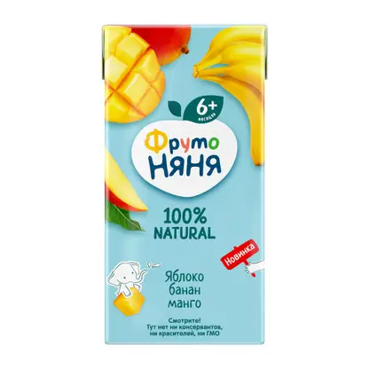 Изображение товара Нектар Яблоко-банан манго с 6 месяцев Фрутоняня 200мл Изображение товара Нектар Яблоко-банан манго с 6 месяцев Фрутоняня 200мл