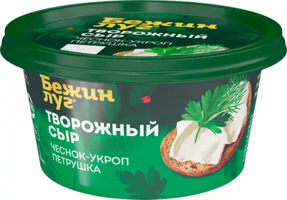 Изображение товара Сыр Бежин Луг творожный сливочный с чесноком укропом и петрушкой 66% 150г