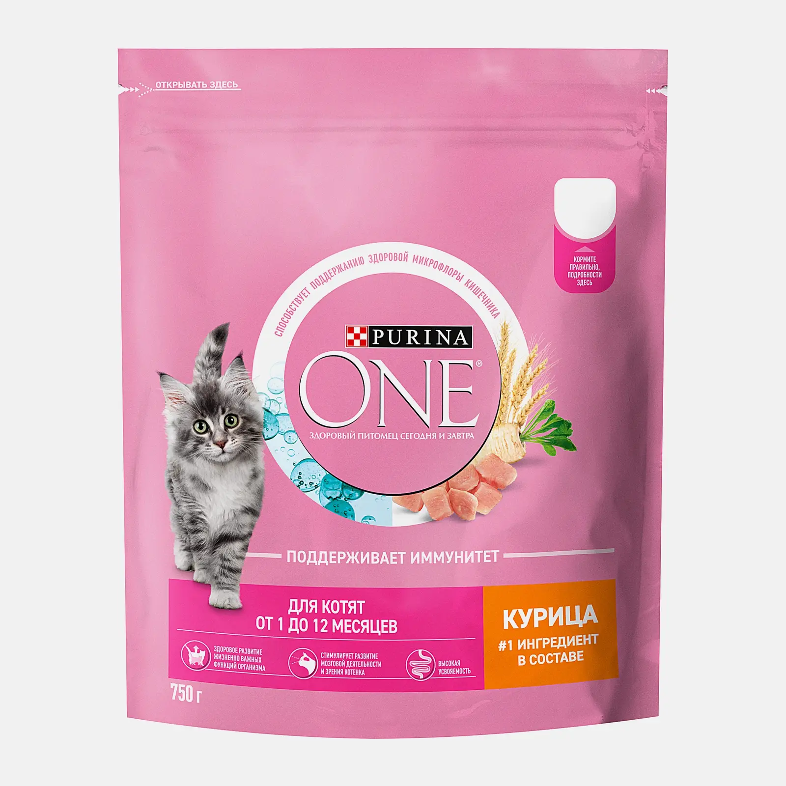 Сухой корм для котят Purina ONE с курицей и злаками 750г