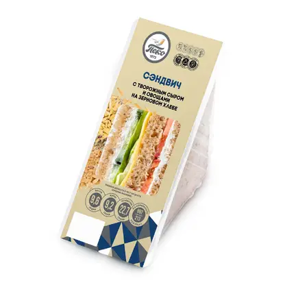 Изображение товара Сэндвич зерновой с творожным сыром и овощами 150г