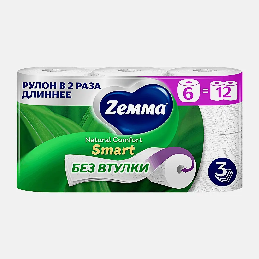 Туалетная бумага Смарт Natural Comfort Zemma 6 рулонов 3 слоя
