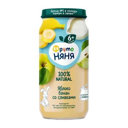 Изображение товара Пюре Фрутоняня Яблоко банан со сливками 250г